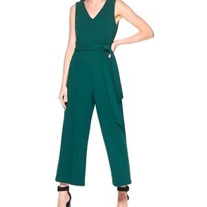 Calvin Klein pink cropped wide leg belted jumpsuit